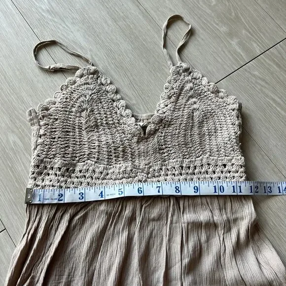 Hint Of Blush Dress Small Crochet Top Boho Tan Flaws - Picture 5 of 12